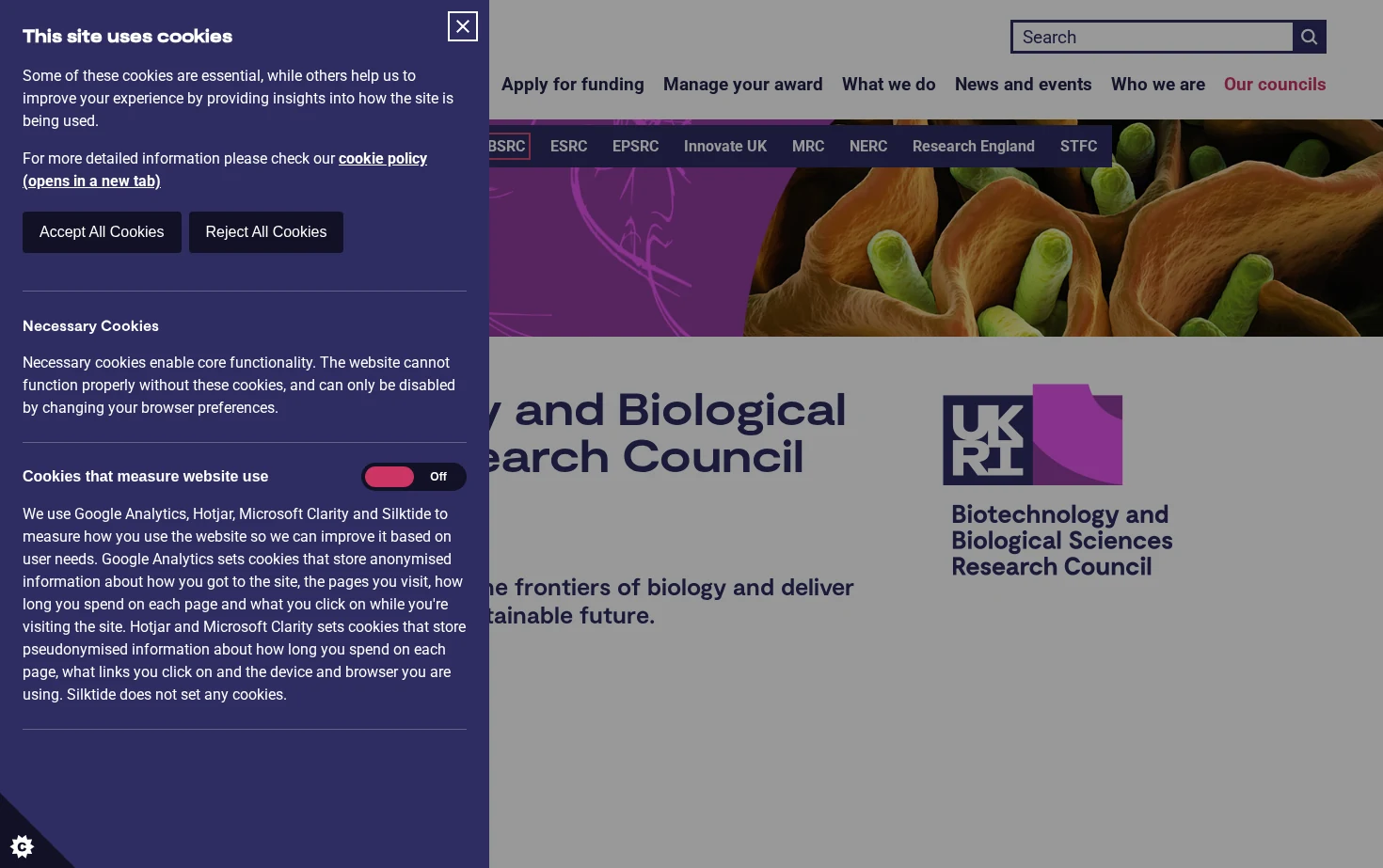 Biotechnology and Biological Sciences Research Council (BBSRC) 页面快照